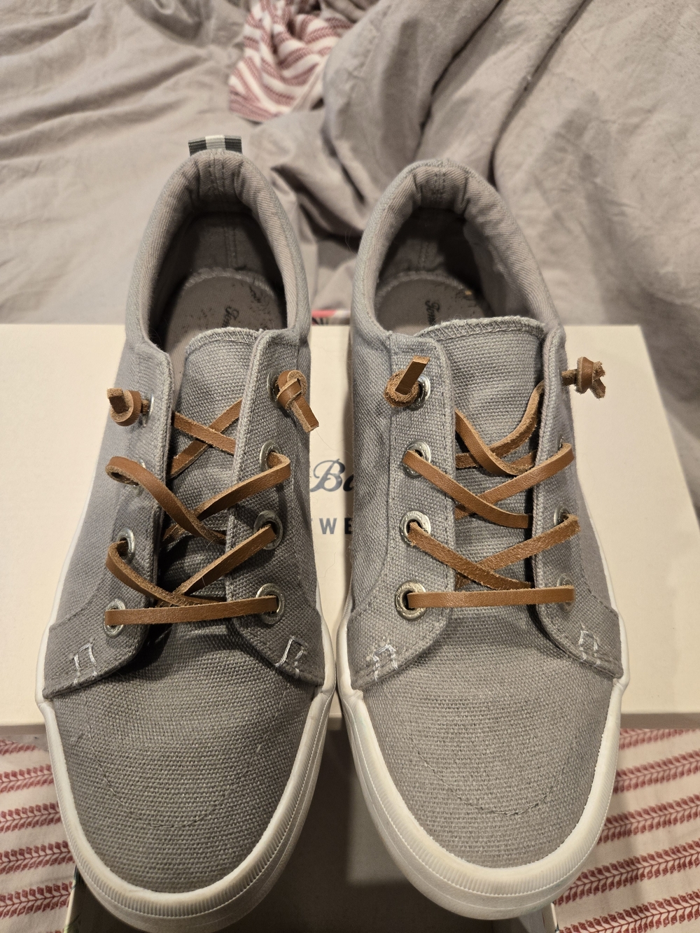 Tommy Bahama Light Gray Canvas Sneakers with Tan Laces